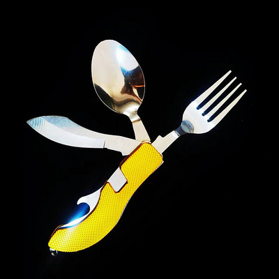 4 vienā daudzfunkcionāli āra galda trauki nerūsējošā tērauda saliekamā dakša karote nazis pikniks kempings pārgājieni ceļojumu trauki