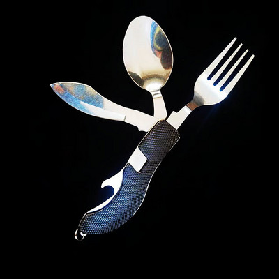 4 vienā daudzfunkcionāli āra galda trauki nerūsējošā tērauda saliekamā dakša karote nazis pikniks kempings pārgājieni ceļojumu trauki