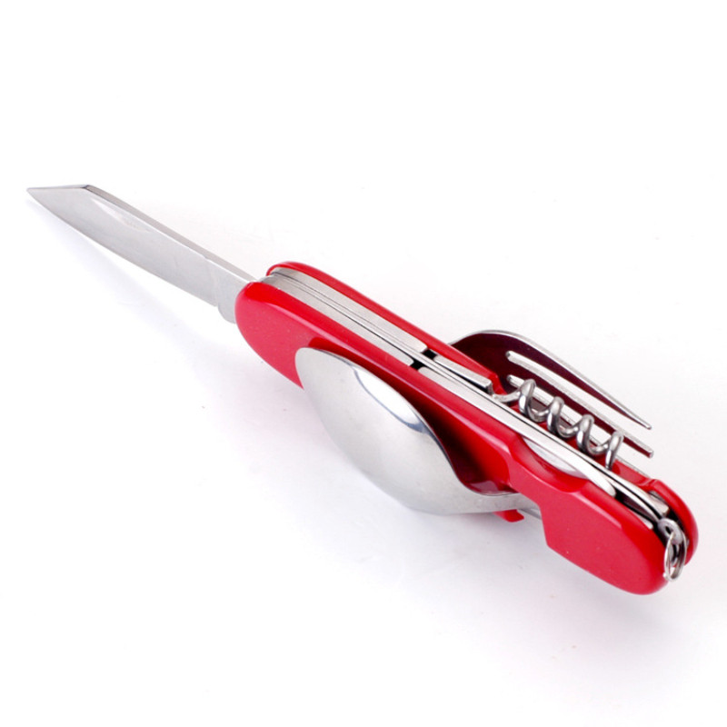 4 vienā daudzfunkcionāli āra galda trauki nerūsējošā tērauda saliekamā dakša karote nazis pikniks kempings pārgājieni ceļojumu trauki