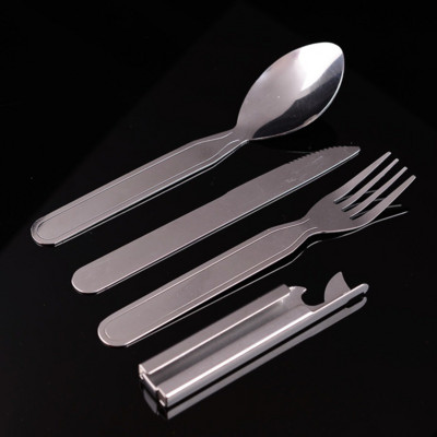 4pcs/set Portable Stainless Steel Tableware fold knife utensil spoon set Spoon Fork Knife Dinnerware Camping Cooking flatware