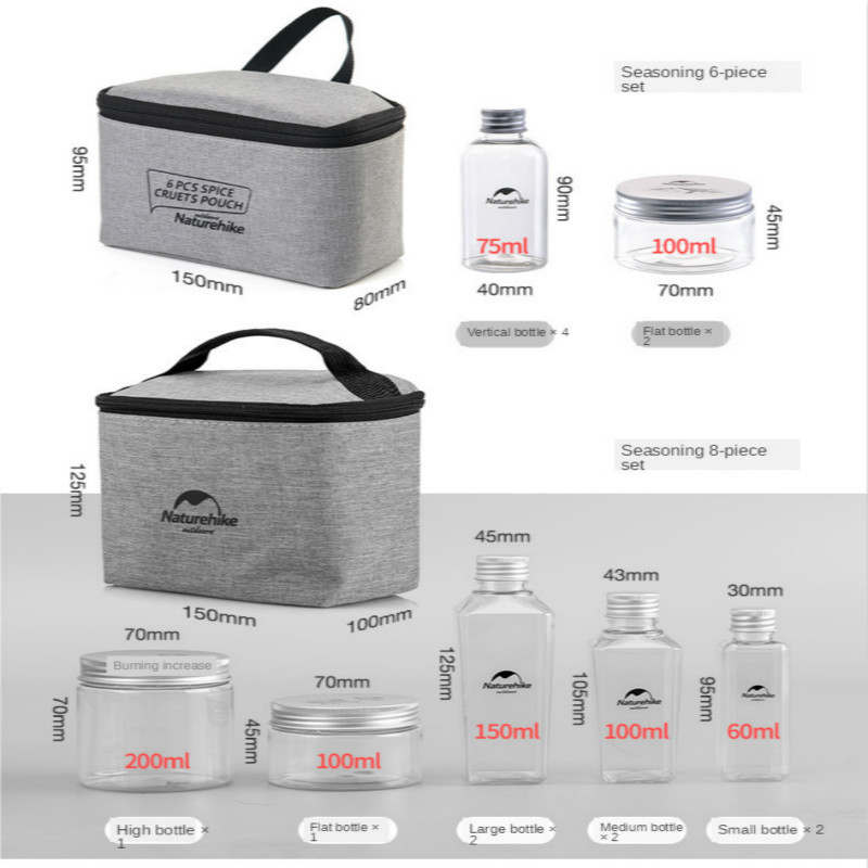 Naturehike 6db kültéri kemping étkészlet tároló edény fűszeres palackok dobozok egy zsákkal grillezéshez hordozható piknikhez NH17T011-P