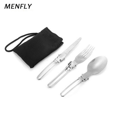MENFLY Camping Cutlery Foldable Spoon with Fork Portable Folding Knife Spork for Hiking Outdoor Picnic Tourist Supplies Eat Kit