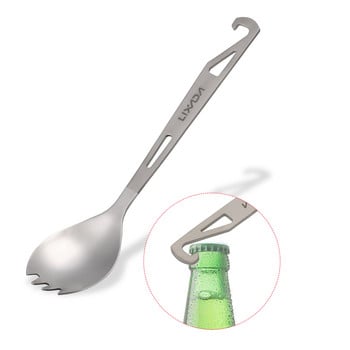 Lixada 2 σε 1 υπαίθριο Titanium Spoon Camping Επιτραπέζιο σκεύος ανοιχτήρι μπουκαλιών Δείπνο πικ-νικ Titanium Spork Fork for Travel Backpacking