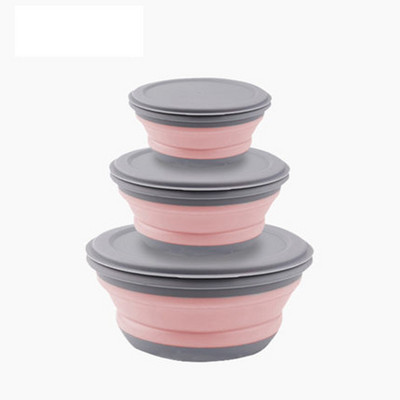 3 db/Szett Összehajtható szilikon étkészlet Hordozható ételtartó salátatál Kemping Utazási Szabadtéri Ételtál kempingezéshez