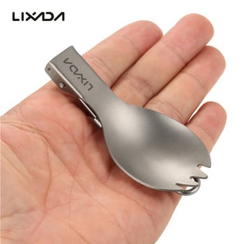 Lixada Camping Πτυσσόμενο Κουτάλι Titanium Spork Camping Επιτραπέζια σκεύη για πικ-νικ Κουτάλι για υπαίθριο ελαφρύ επιτραπέζιο σκεύος Πεζοπορία Κάμπινγκ 캠핑