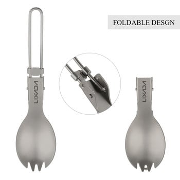 Lixada Titanium Folding Spork Camping Spoon Lightweight Outdoor Dinner Spork Flatware for Travel Camping Backpacking