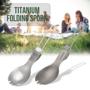 Lixada Titanium Folding Spork Camping Spoon Lightweight Outdoor Dinner Spork Flatware for Travel Camping Backpacking