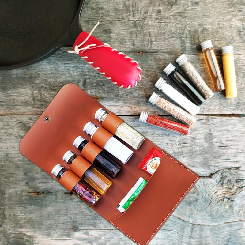 Āra garšvielu pudeļu komplekts Pārnēsājams saliekams ādas ūdensnecaurlaidīgs liela ietilpība kempings pārgājieni Bushcraft piknika BBQ garšvielu soma