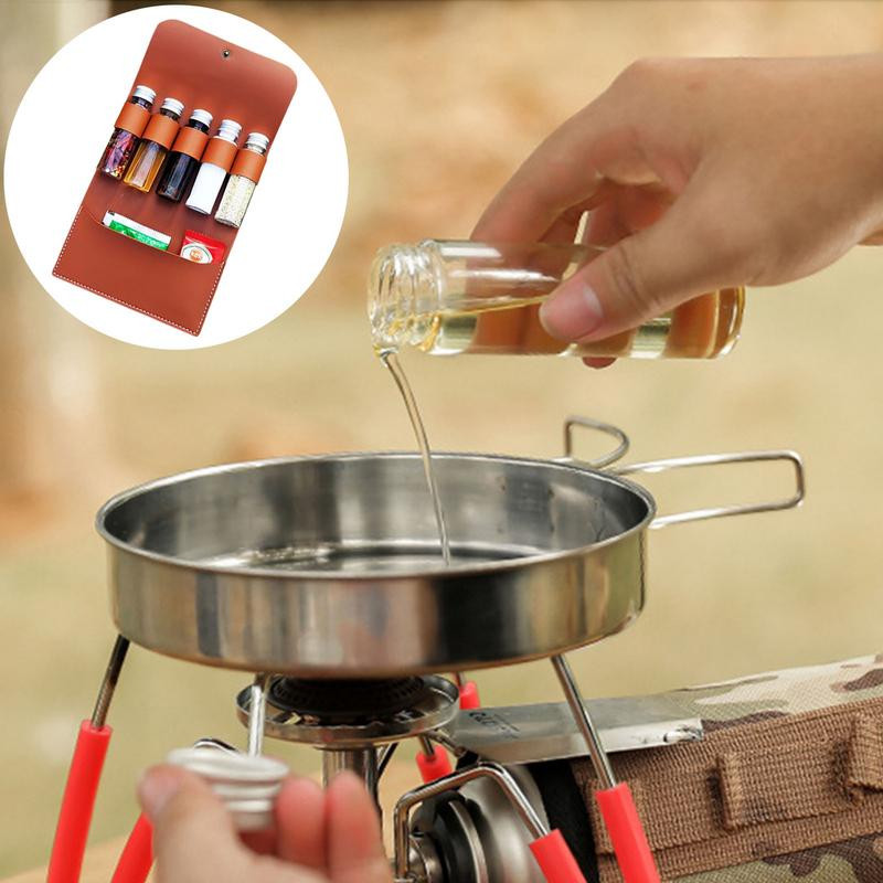 Āra garšvielu pudeļu komplekts Pārnēsājams saliekams ādas ūdensnecaurlaidīgs liela ietilpība kempings pārgājieni Bushcraft piknika BBQ garšvielu soma