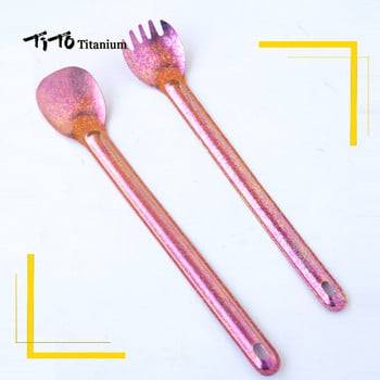 TiTo Titanium Spork Longhandle Πιρούνι κουταλιού εξωτερικού χώρου Portabale Flatware Πιρούνι για κάμπινγκ αθλητικό κουτάλι από τιτάνιο