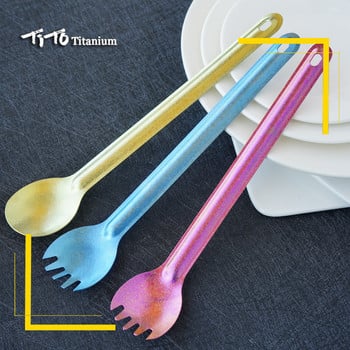 TiTo Titanium Spork Longhandle Πιρούνι κουταλιού εξωτερικού χώρου Portabale Flatware Πιρούνι για κάμπινγκ αθλητικό κουτάλι από τιτάνιο