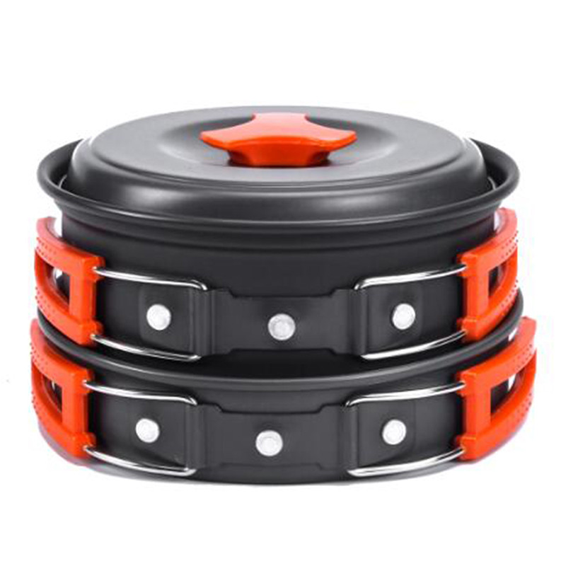 Hordozható kemping evőeszközök főzőkészlet kültéri edények serpenyőben edényben edényben kanál villa edények túrázáshoz, piknikhez, utazáshoz, vad Campismo