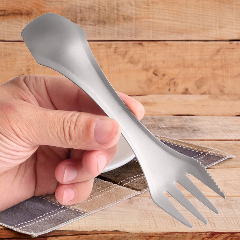 2-ΣΕ-1 Spork Titanium Spoon Piknic Ταξιδιωτικό Κάμπινγκ Επιτραπέζια σκεύη Σπόρκ Υπερελαφρύ Παιδικό Πικ-νικ Εξοπλισμός Πεζοπορίας