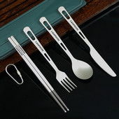 Gryno titano stalo reikmenys Peilis Šakutė Šaukštas Valgomieji lazdelės Šeimos stovyklavimo stalo įrankių rinkinys Lauke Nešiojami lengvi stalo įrankiai piknikui