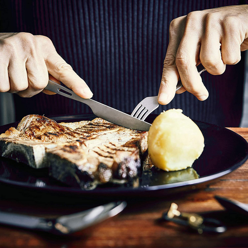 Gryno titano stalo reikmenys Peilis Šakutė Šaukštas Valgomieji lazdelės Šeimos stovyklavimo stalo įrankių rinkinys Lauke Nešiojami lengvi stalo įrankiai piknikui