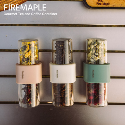 FIREMAPLE Recipient portabil pentru borcane pentru ceai și cafea, accesorii de camping pentru bucătărie în aer liber, cutie de condimente rezistente la cădere, sticlă cu capăt dublu