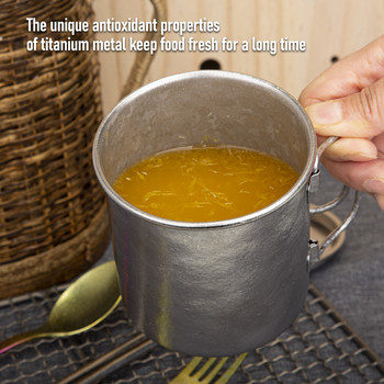 TiTo Titanium Cup Свръхлека преносима разтягаща се дръжка Еднослойна чаша Оборудване за туризъм Пикник Къмпинг на открито Съдове за готвене