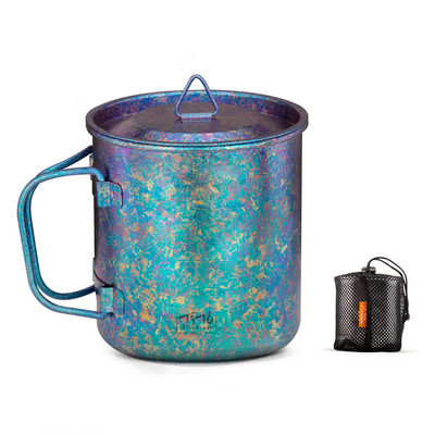 TiTo titāna kauss īpaši viegls pārnēsājams stiepšanās rokturis, viena slāņa krūze, pārgājienu aprīkojums, piknika āra kempinga trauki
