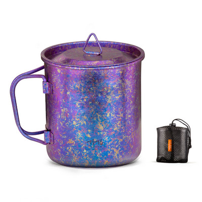 TiTo titāna kauss īpaši viegls pārnēsājams stiepšanās rokturis, viena slāņa krūze, pārgājienu aprīkojums, piknika āra kempinga trauki