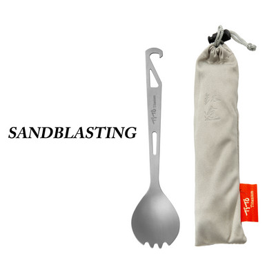 TiTo Ice Flower Surface Outdoor Spork Titanium Camping Flatware Πιρούνι κουταλιού καθαρού τιτανίου με ανοιχτήρι μπουκαλιών Ταξιδιωτικό σακίδιο πλάτη