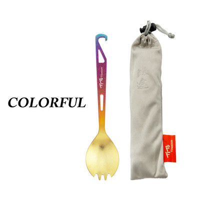 TiTo Ice Flower Surface Outdoor Spork Titanium Camping Flatware Πιρούνι κουταλιού καθαρού τιτανίου με ανοιχτήρι μπουκαλιών Ταξιδιωτικό σακίδιο πλάτη