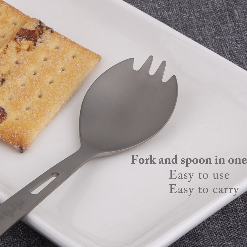 TiTo Ice Flower Surface Outdoor Spork Titanium Camping Flatware Πιρούνι κουταλιού καθαρού τιτανίου με ανοιχτήρι μπουκαλιών Ταξιδιωτικό σακίδιο πλάτη
