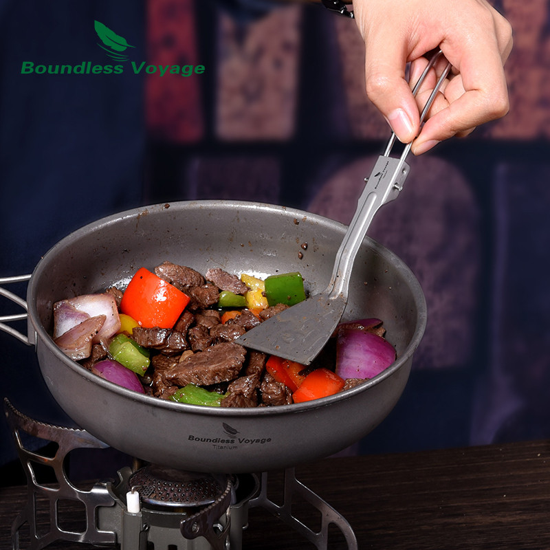 „Boundless Voyage“ titano sulankstoma mentele, kepimo kastuvas Maža stovyklavimo virtuvė Jautienos kepsnių plokščia kepimo mentele Mini blynų patiekimas