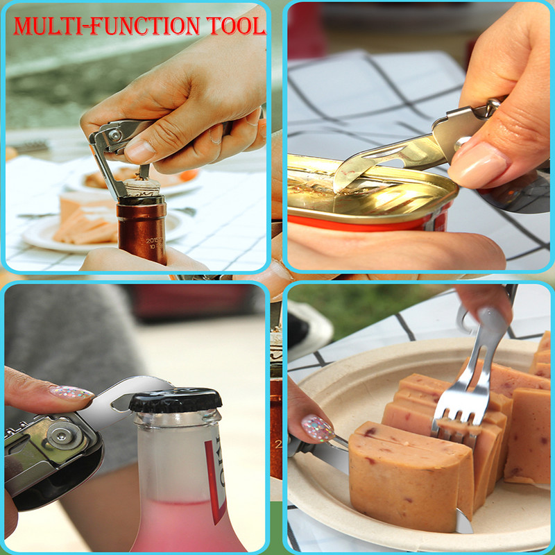 JSJM új 420 rozsdamentes acél kemping étkészlet, többfunkciós hordozható összecsukható kés és villa kanál kültéri túlélő kütyük