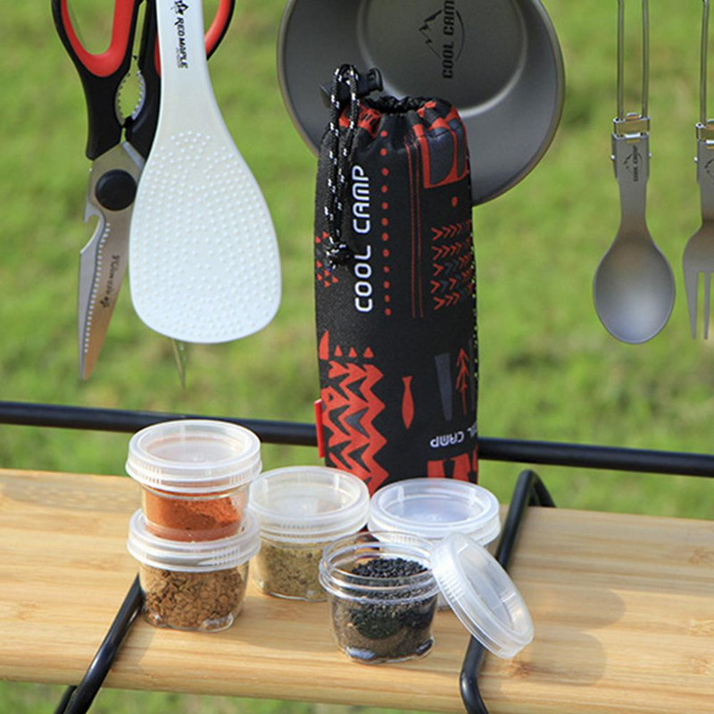 5gab Caurspīdīga garšvielu kastīte Pārnēsājamas garšvielu burkas komplekts Garšvielu podi uzglabāšanas konteiners Kempinga garšvielu uzglabāšanas kaste ar maisiņu