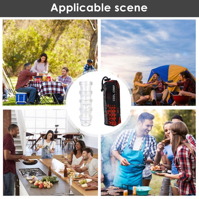 5gab Caurspīdīga garšvielu kastīte Pārnēsājamas garšvielu burkas komplekts Garšvielu podi uzglabāšanas konteiners Kempinga garšvielu uzglabāšanas kaste ar maisiņu