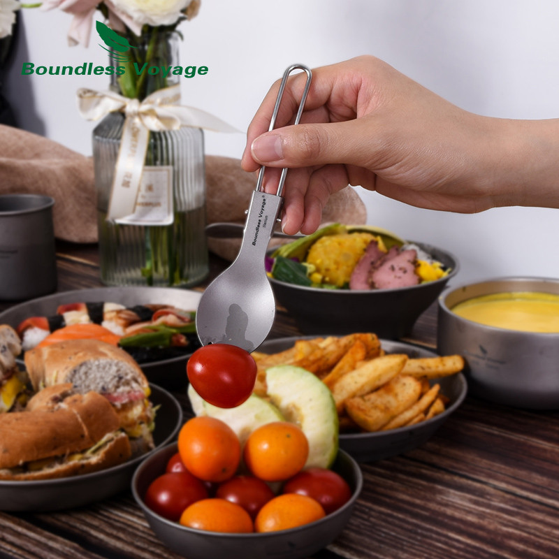 Neierobežota ceļojuma salokāmi teleskopiski titāna irbulīši ceļojumu piknika saliekamie galda piederumi āra Spork kempinga galda piederumu netīrumu komplekts