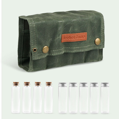 Āra garšvielu pudeļu komplekts Pārnēsājams saliekams vaska audekls Ūdensizturīgs liela ietilpība kempings pārgājieni Bushcraft piknika grila garšvielu maisiņš