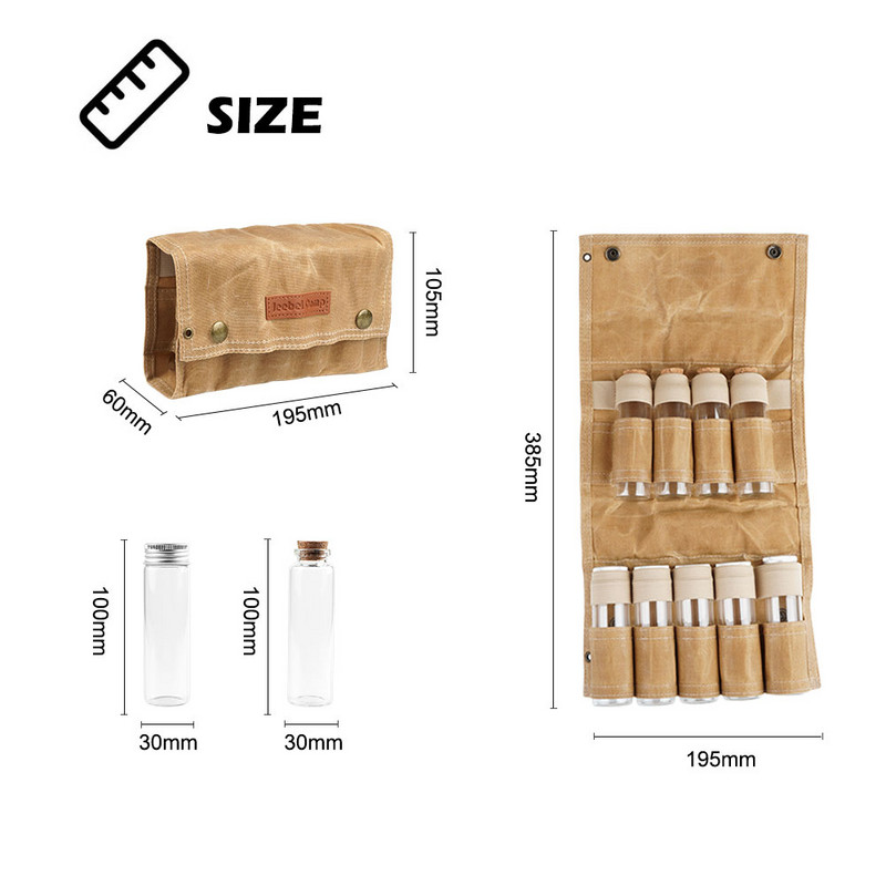 Āra garšvielu pudeļu komplekts Pārnēsājams saliekams vaska audekls Ūdensizturīgs liela ietilpība kempings pārgājieni Bushcraft piknika grila garšvielu maisiņš