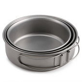 TOMSHOO 3GAB titāna vakariņu panna Titāna bļodu komplekts īpaši viegla panna ar salokāmiem rokturiem āra kempinga pārgājienu piknikam