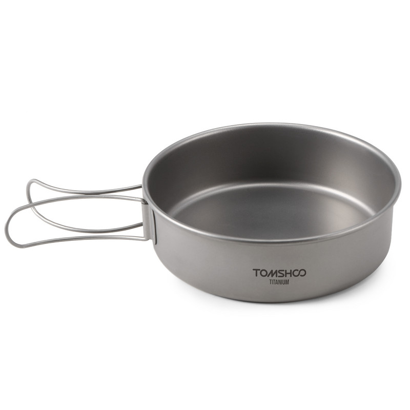 TOMSHOO 3GAB titāna vakariņu panna Titāna bļodu komplekts īpaši viegla panna ar salokāmiem rokturiem āra kempinga pārgājienu piknikam