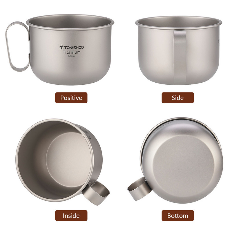 TOMSHOO Titanium Cup āra krūze ar vāku Kafijas tase mugursoma Pārgājieni Kempings Galda piederumi Ceļošana