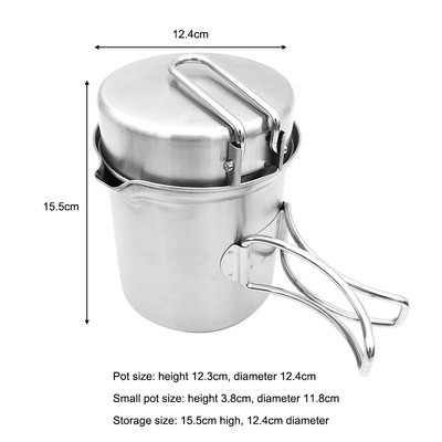 2db/szett Kemping vízforraló rozsdamentes acél főző kanna Kemping edény Hordozható kültéri kemping hátizsákos edény összecsukható fogantyúval