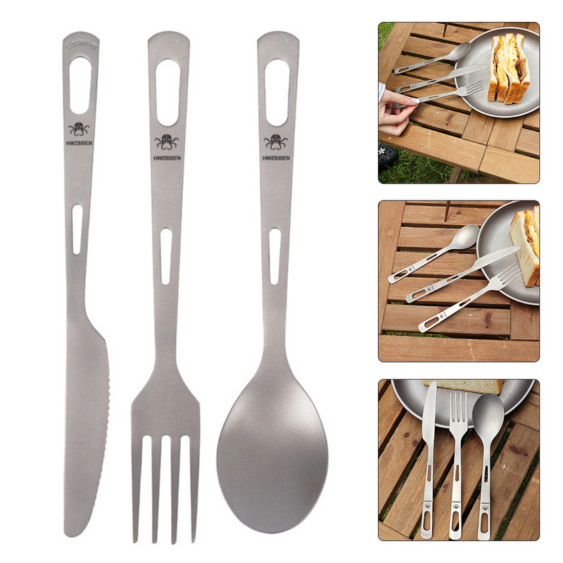 1db hordozható ultrakönnyű tiszta titán kanál villa kés kültéri étkészlet kemping piknikhez utazó evőeszközök konyhai eszköz