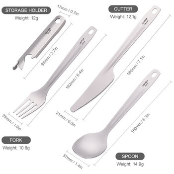 Lixada Titanium Flatware Set прибори за вечеря Къмпинг Лъжица Вилица Резачка Държач Отварачка за бутилки за къмпинг Туризъм Раница Пикник