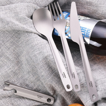 Lixada Titanium Flatware Set прибори за вечеря Къмпинг Лъжица Вилица Резачка Държач Отварачка за бутилки за къмпинг Туризъм Раница Пикник