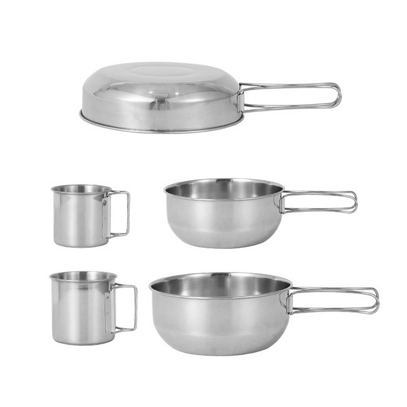 5db kemping edénykészlet kültéri hordozható piknik edénykészlet rozsdamentes acél utazási étkészlet főzőedény edények serpenyő