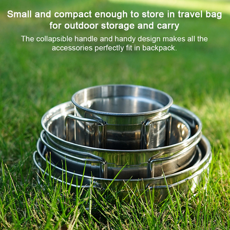 5db kemping edénykészlet kültéri hordozható piknik edénykészlet rozsdamentes acél utazási étkészlet főzőedény edények serpenyő