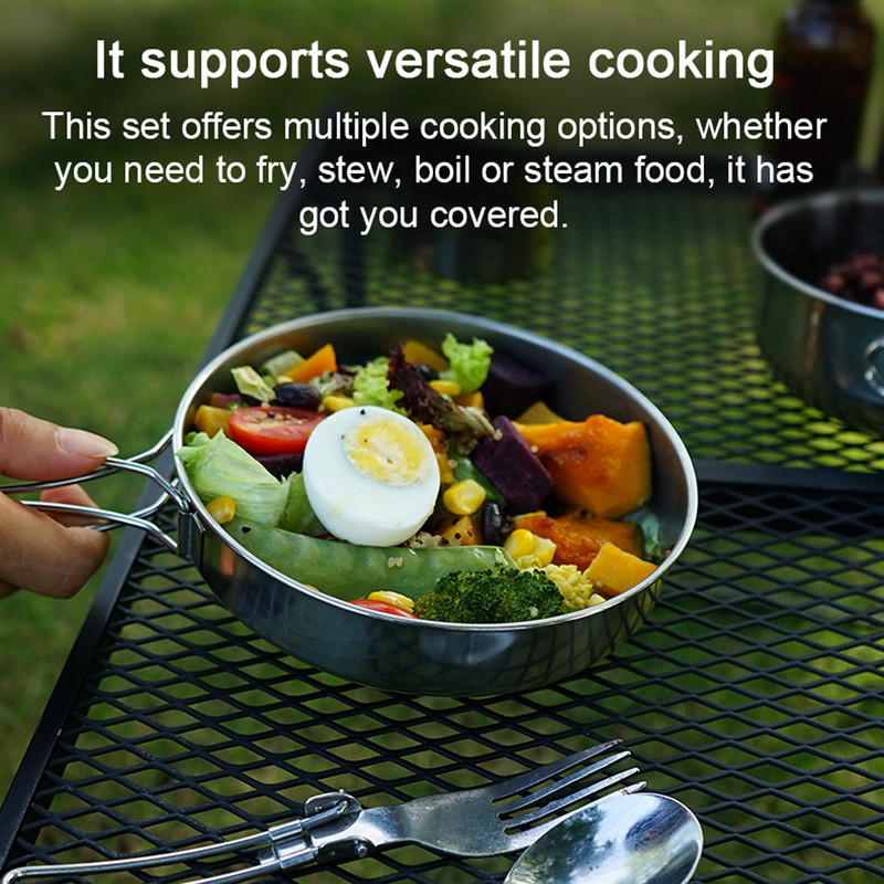 5db kemping edénykészlet kültéri hordozható piknik edénykészlet rozsdamentes acél utazási étkészlet főzőedény edények serpenyő