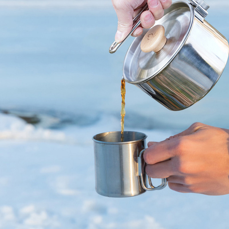 Āra kempinga katls nerūsējošā tērauda tējas kafijas vārīšanas tējkanna ar salokāmu rokturi pārgājienu piknika kempinga aprīkojumam