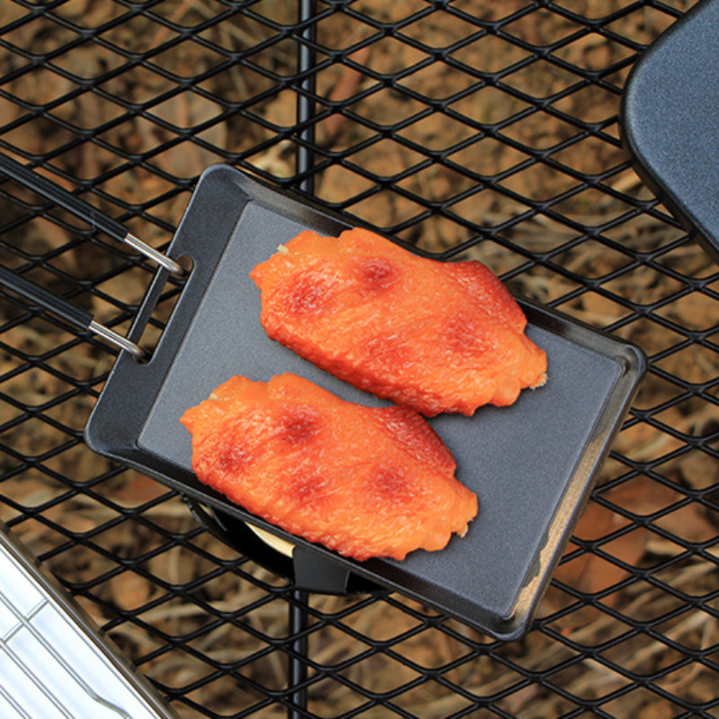 Nelipni kepsninės lėkštė kvadratinė kepsnių lėkštė kepsnys lauko stovyklavimui Nešiojama grynos geležies kepimo lėkštė