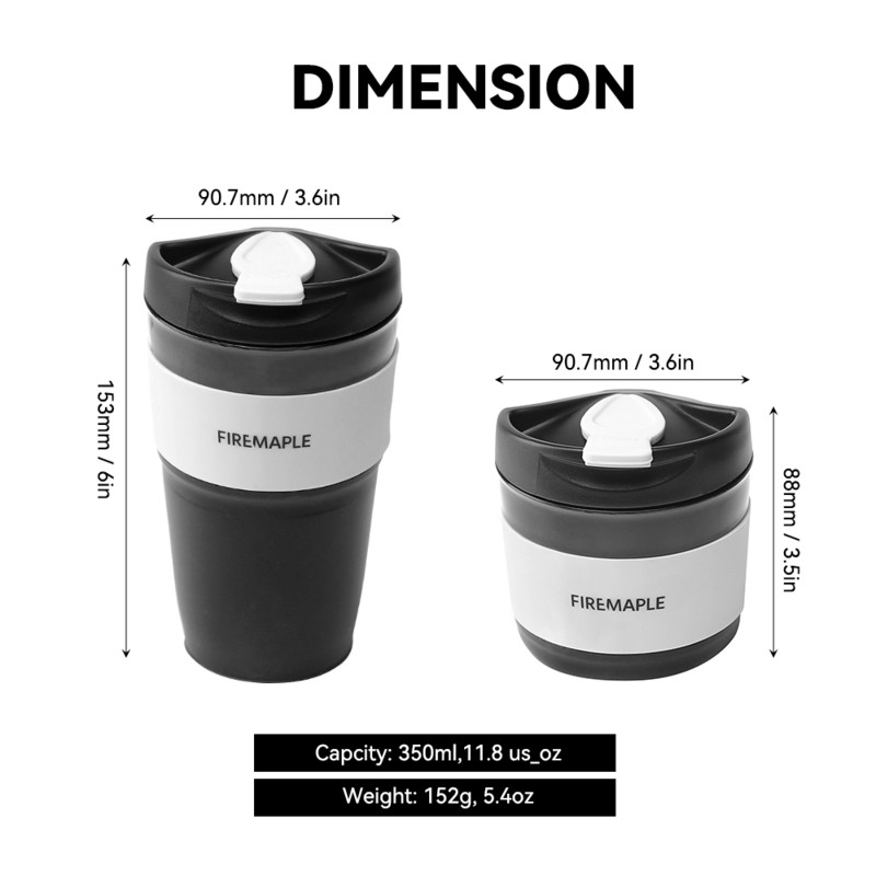 Fire-Maple silikona saliekama kafijas krūze ar vāku, applaucēšanās izturīgas pārnēsājamas salokāmas krūzes kempingam, 350 ml