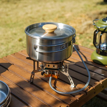Неръждаема стомана Къмпинг съдове за готвене Mess Kit Надградена версия незалепващ олекотен комплект за готвене Комбиниран комплект с пътуване
