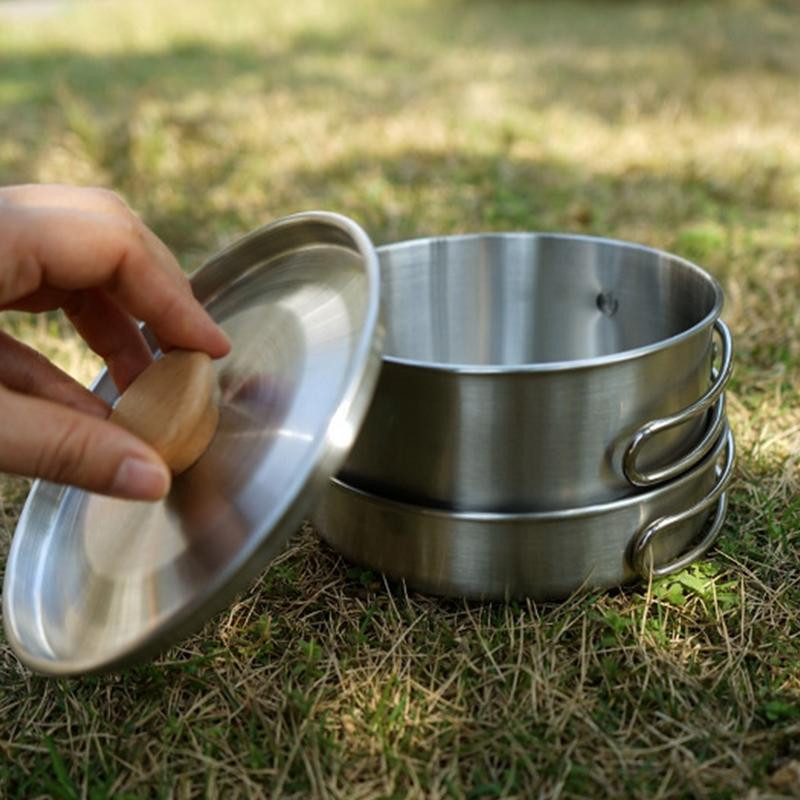 Rozsdamentes acél kemping edénykészlet, továbbfejlesztett változat, tapadásmentes könnyű hátizsákos főzőkészlet kombinált készlet utazással