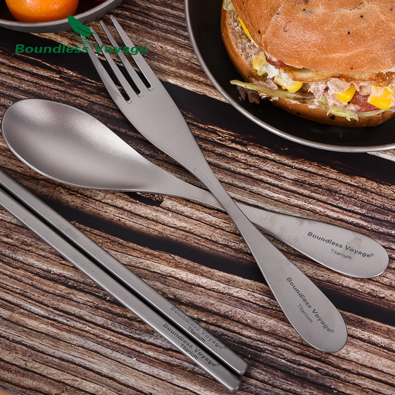 Beribės kelionės titano stalo reikmenys stovyklavimo šaukštai šakutės lazdelės rinkinys itin lengvi lauko stalo įrankiai, skirti žygiams iškylose