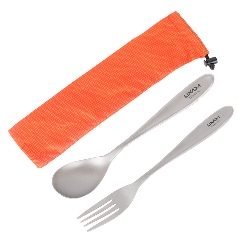 Lixada viegls āra kempings Titāna vakariņu dakša un karote galda piederumu komplekts Pārnēsājama piknika galda piederumu dakša pārgājieniem